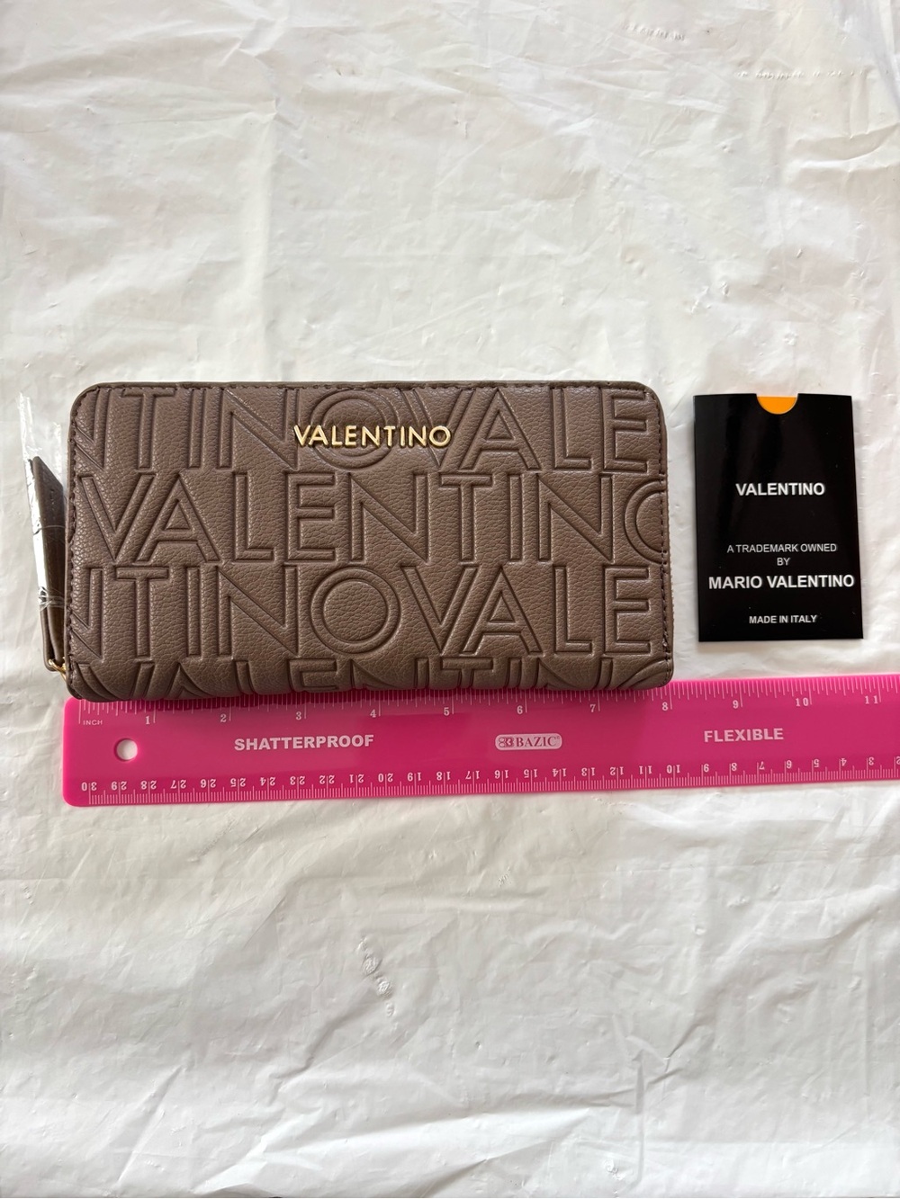 NWT Valentino Blackish Brown Portafoglo Pansy Leather Embossed Logo Zip Wallet - Picture 4 of 13